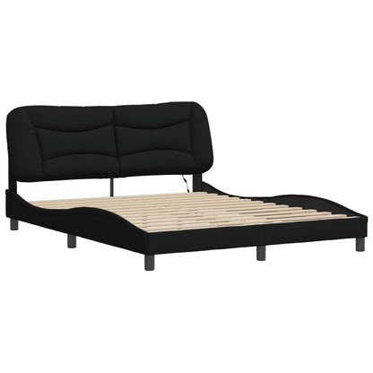 Queen Size Fabric Bed Frame with LED Lights Black/Grey