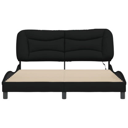Queen Size Fabric Bed Frame with LED Lights Black/Grey