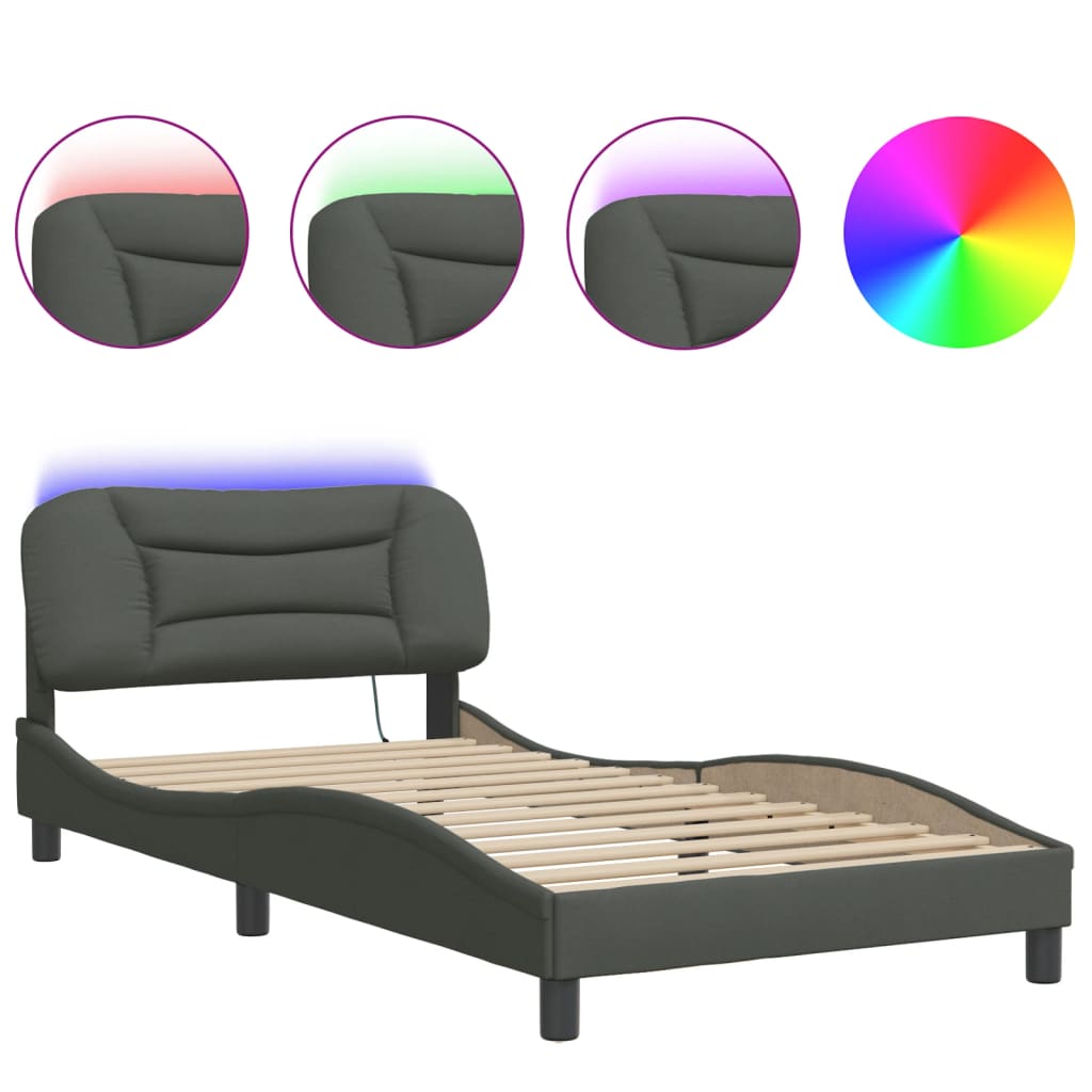 Bed Frame with LED Light Dark Grey King Single