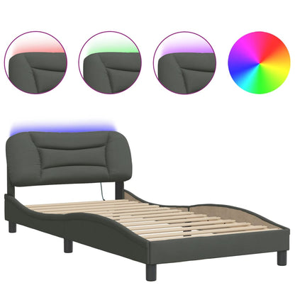 Bed Frame with LED Light Dark Grey King Single