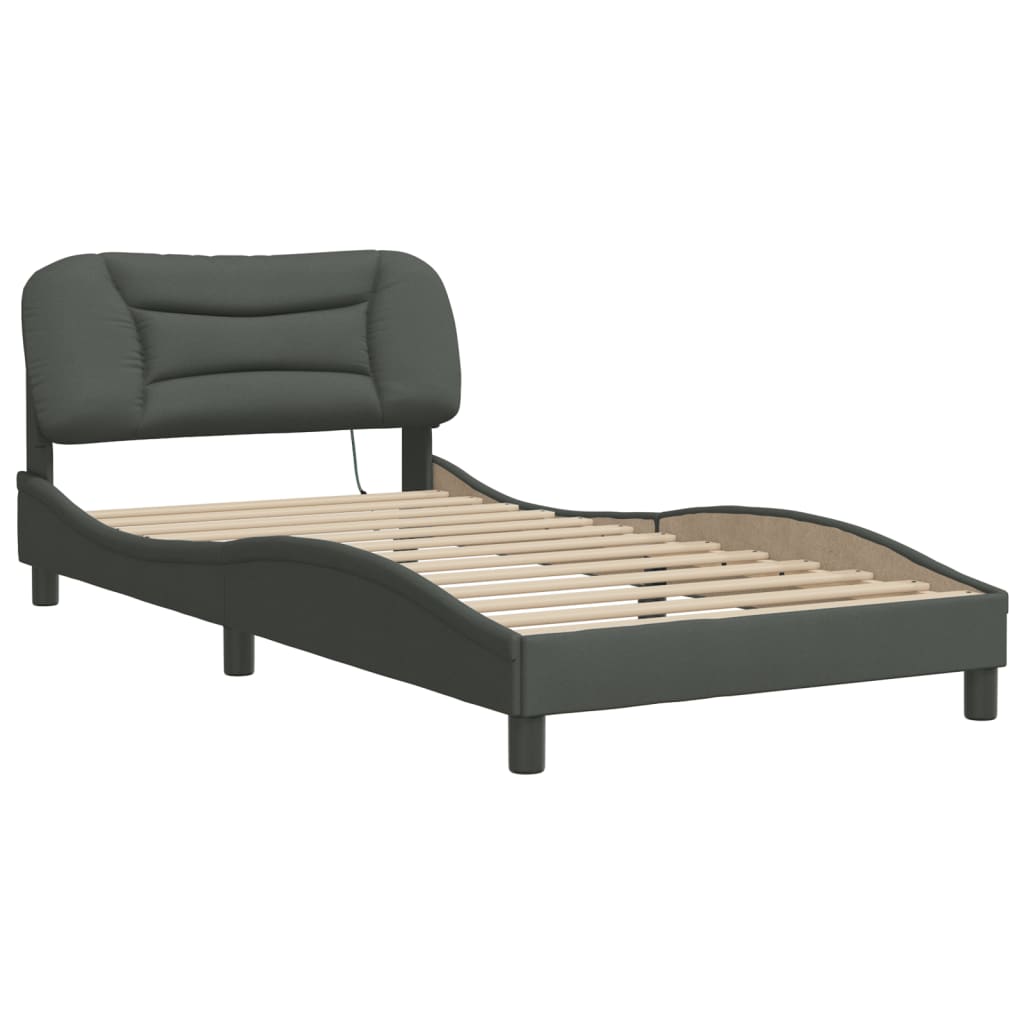 Bed Frame with LED Light Dark Grey King Single