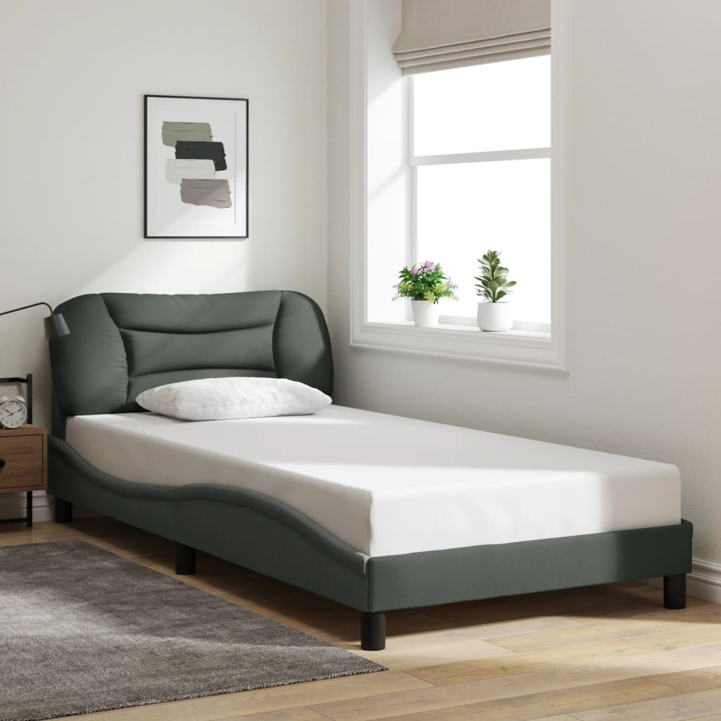 Bed Frame with LED Light Dark Grey King Single