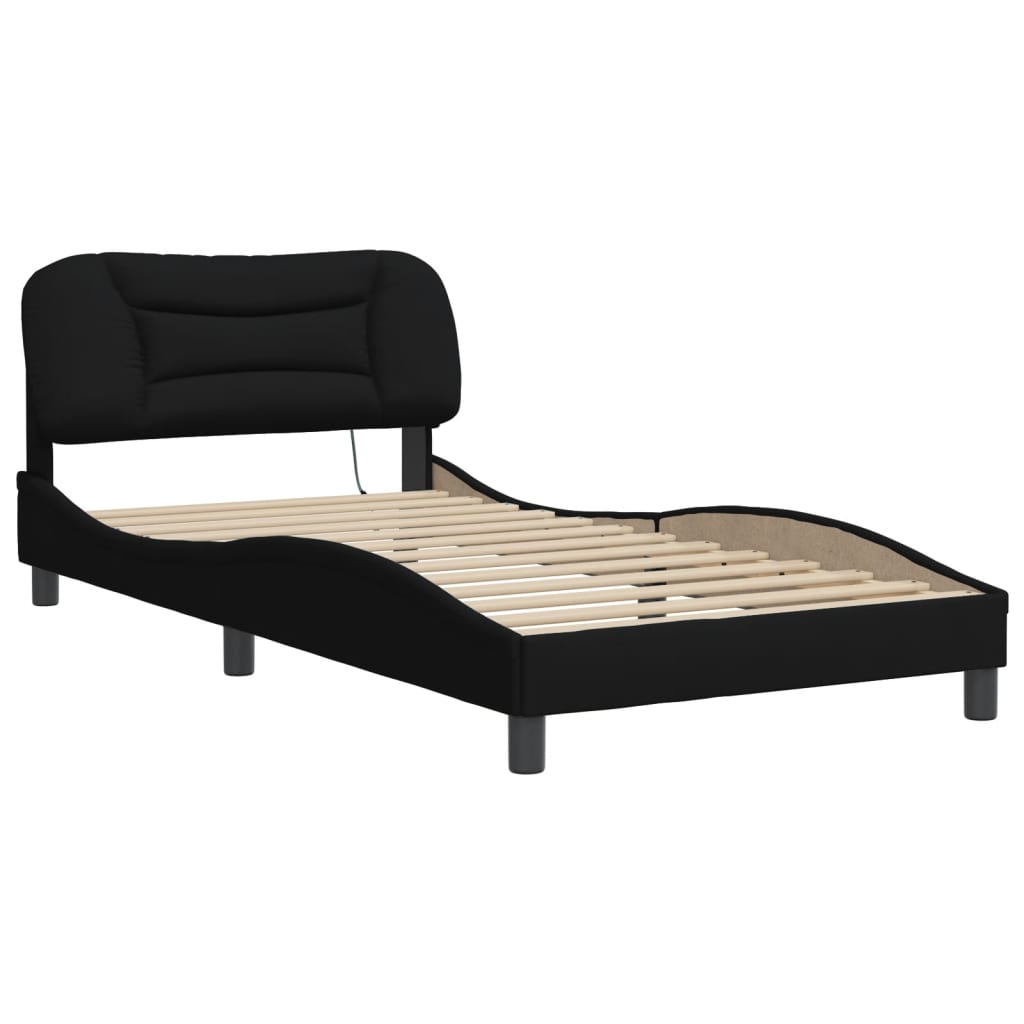 Bed Frame with LED Light Black-Fabric King Single