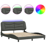 Bed Frame with LED Light Dark Grey Fabric