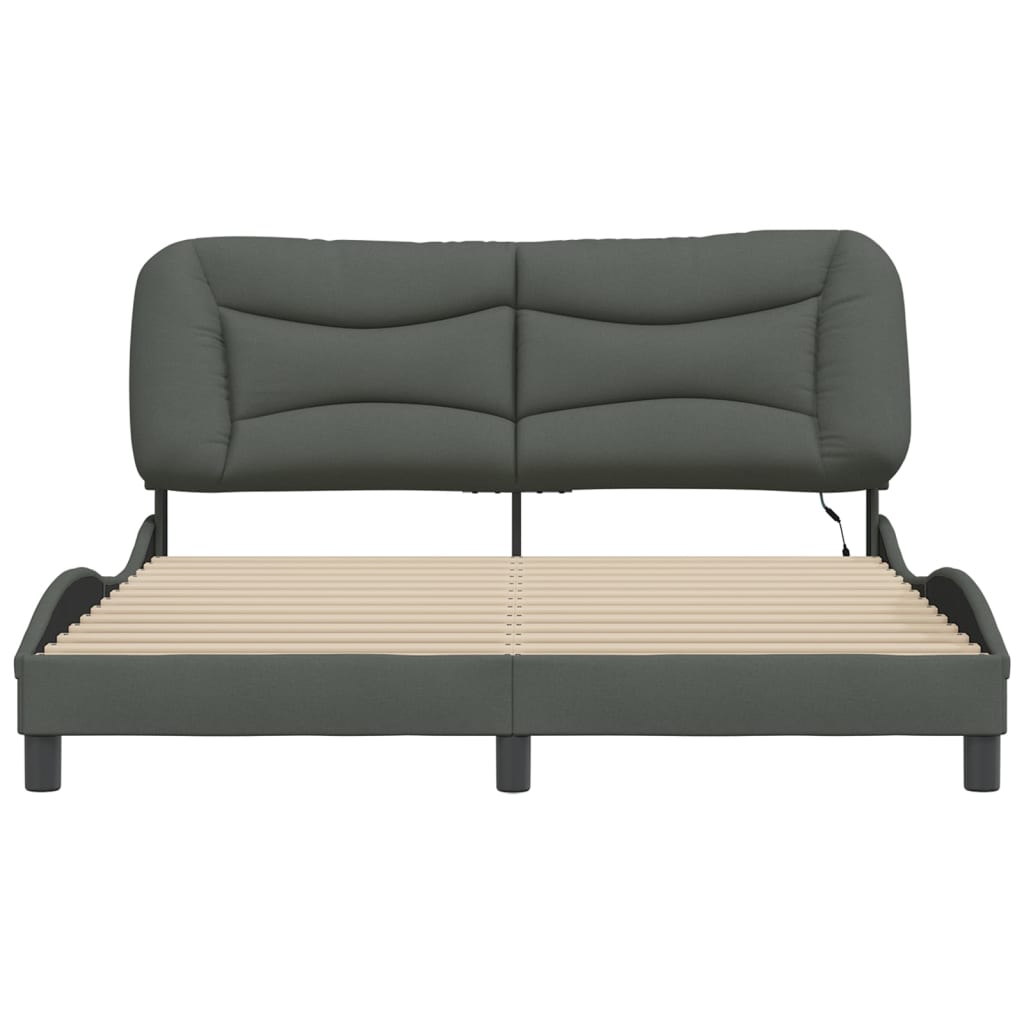 Bed Frame with LED Light Dark Grey Fabric