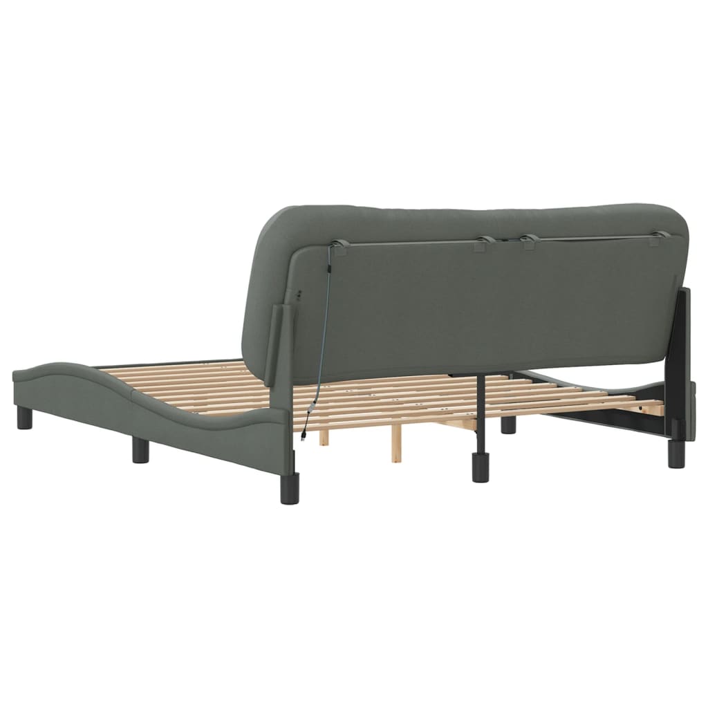 Bed Frame with LED Light Dark Grey Fabric