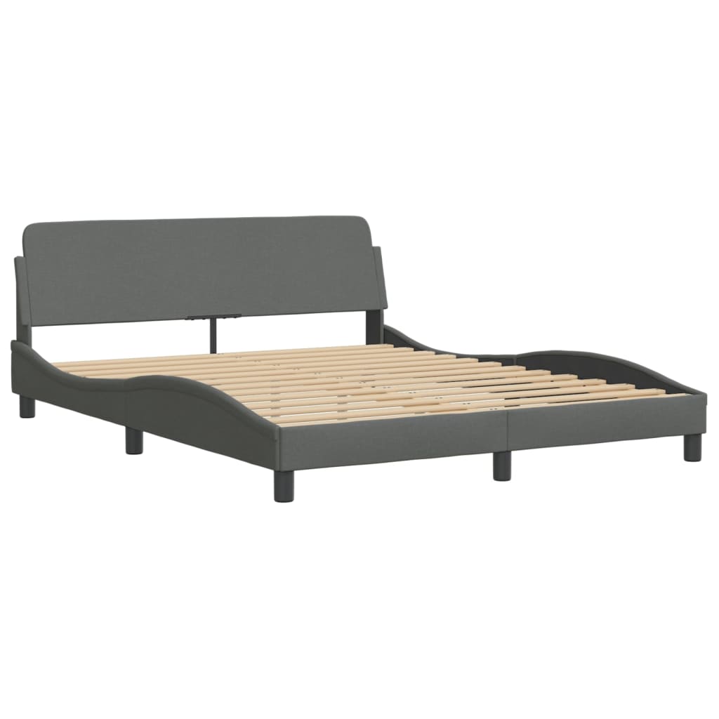 Bed Frame with LED Light Dark Grey Fabric