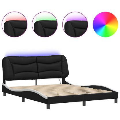 Bed Frame with LED Light Black and White 