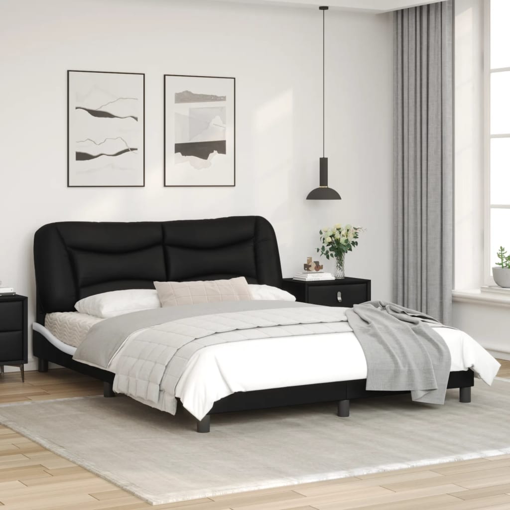 Bed Frame with LED Light Black and White 