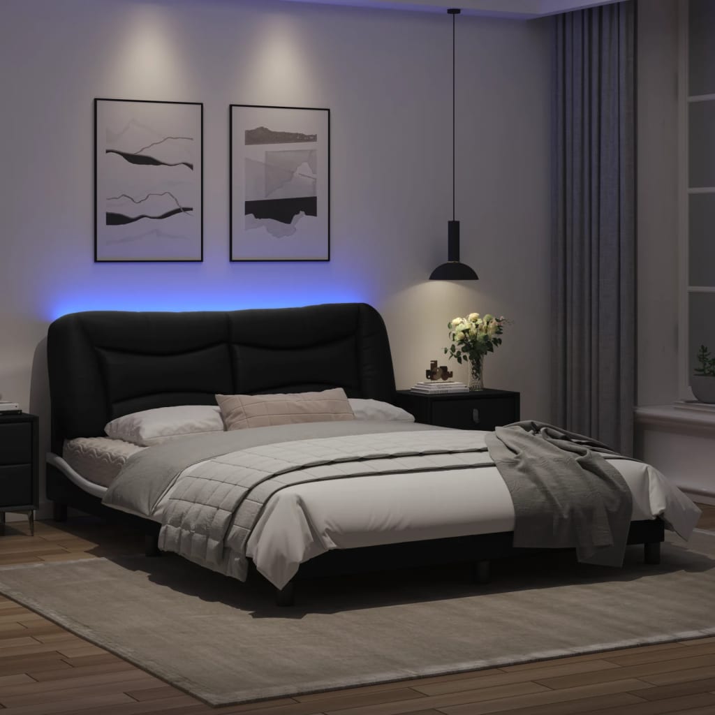 Bed Frame with LED Light Black and White 