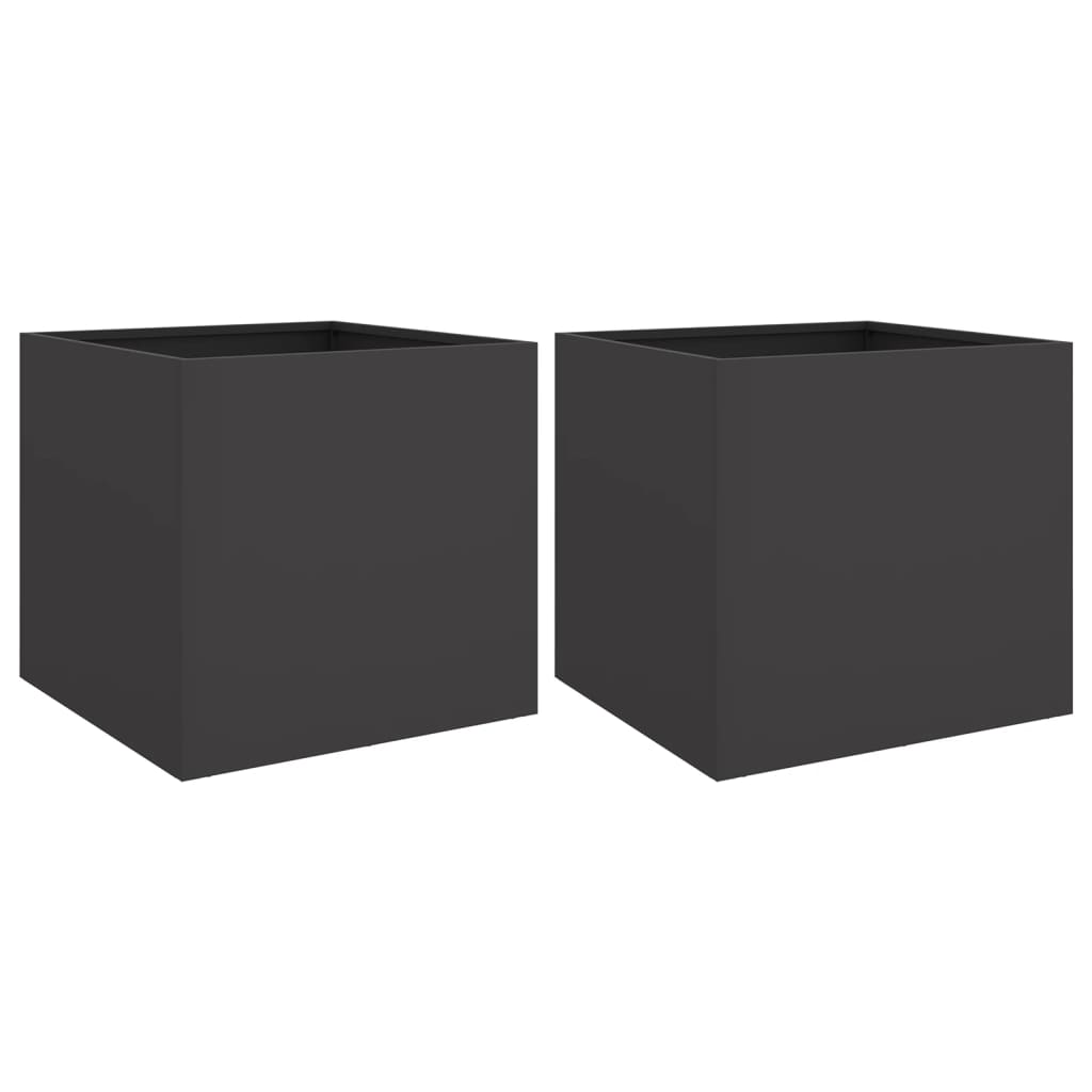 Steel Planters Set 2 Black Outdoor Garden Pots | HomeAndLiving