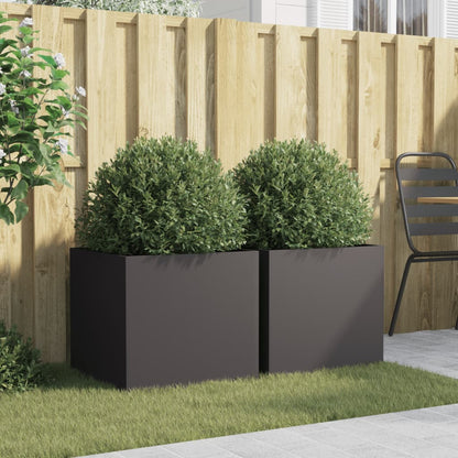 Steel Planters Set 2 Black Outdoor Garden Pots | HomeAndLiving
