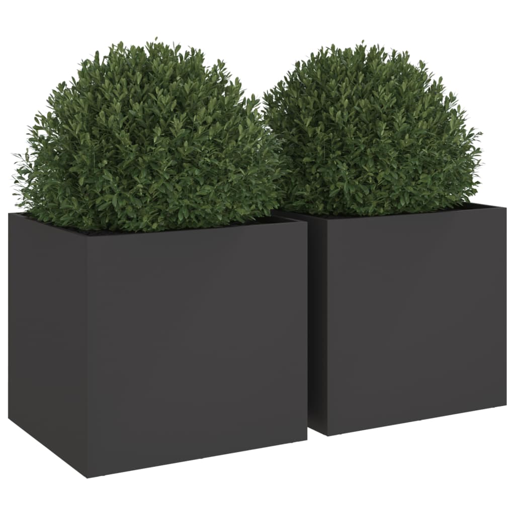 Steel Planters Set 2 Black Outdoor Garden Pots | HomeAndLiving