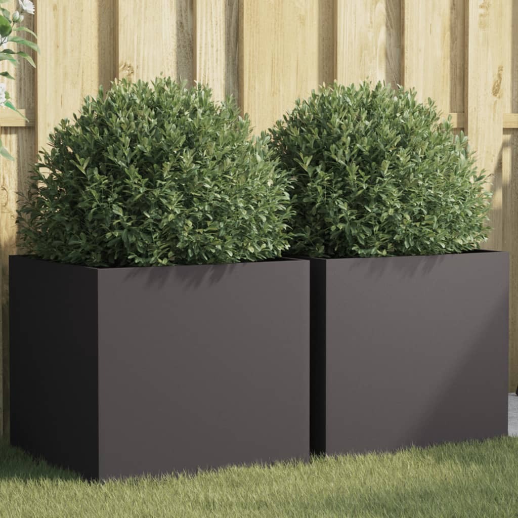 Steel Planters Set 2 Black Outdoor Garden Pots | HomeAndLiving