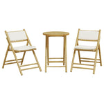 3-Piece Folding Bistro Set with Cream White Cushions Bamboo