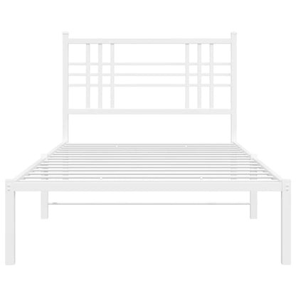 Modern Metal Bed Frame with Headboard White King Single Size