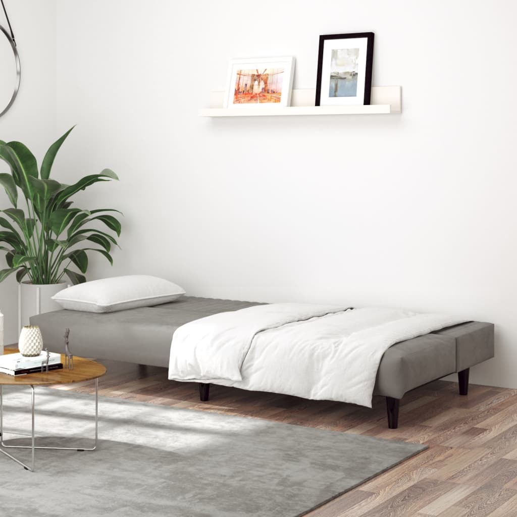 2-Seater Sofa Bed Light Grey-Velvet