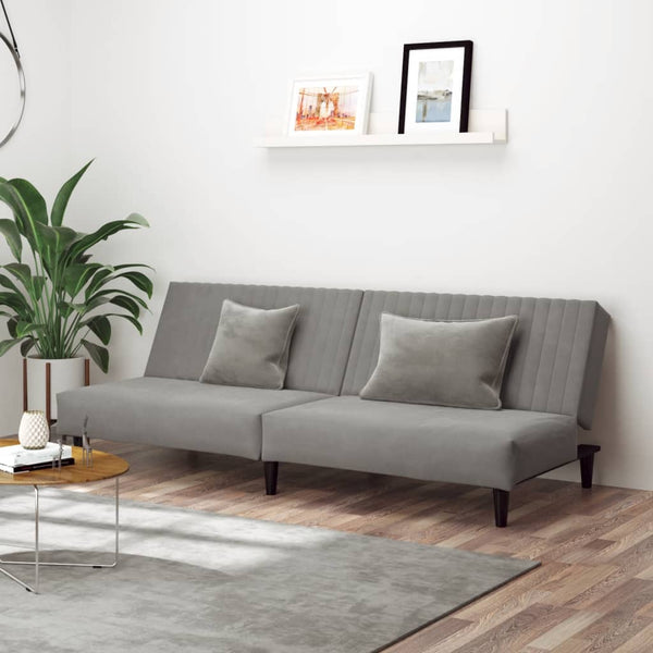  2-Seater Sofa Bed Light Grey-Velvet