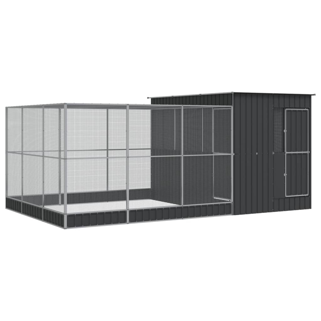 Aviary with Extension Silver Steel - 497×303×216cm