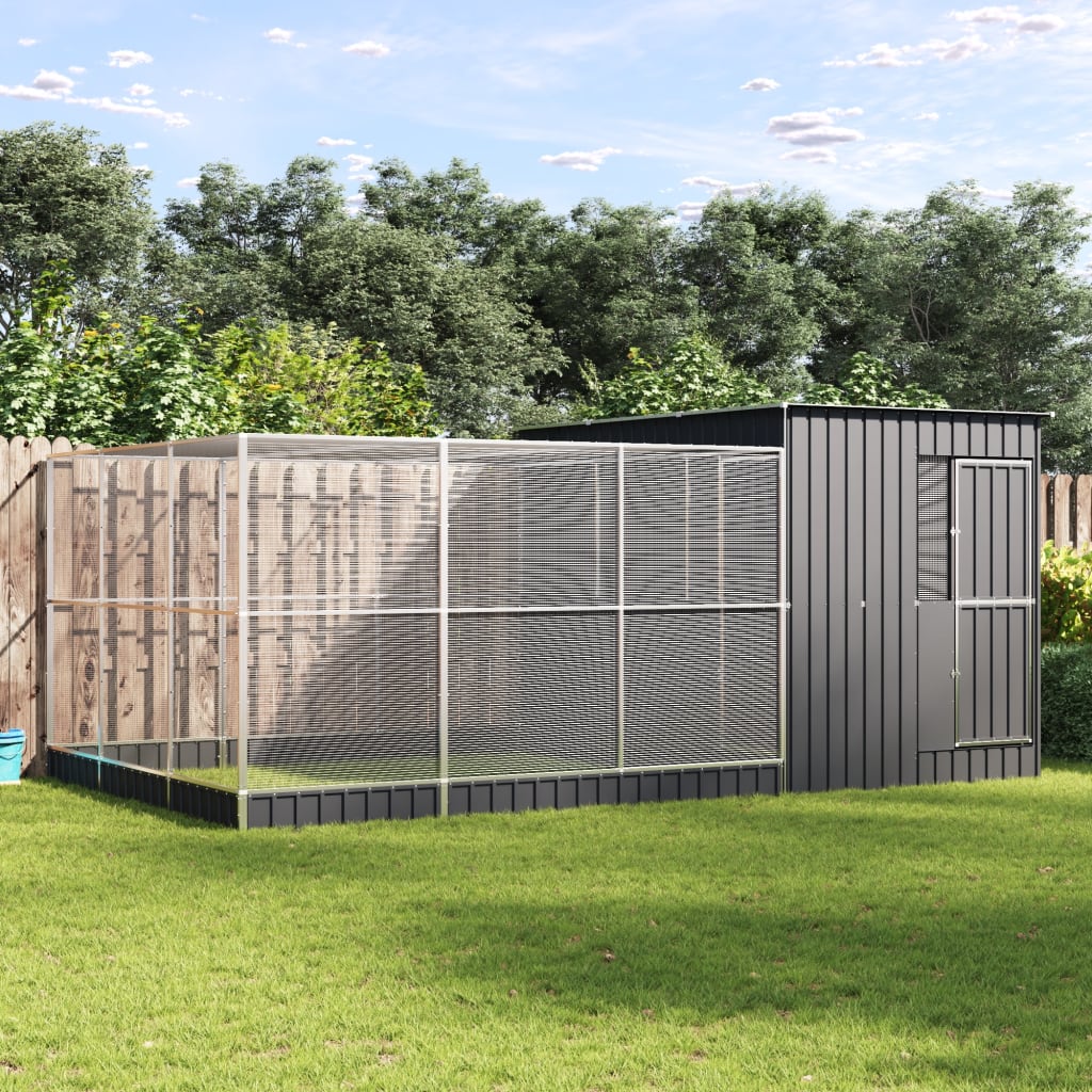 Aviary with Extension Silver Steel - 497×303×216cm