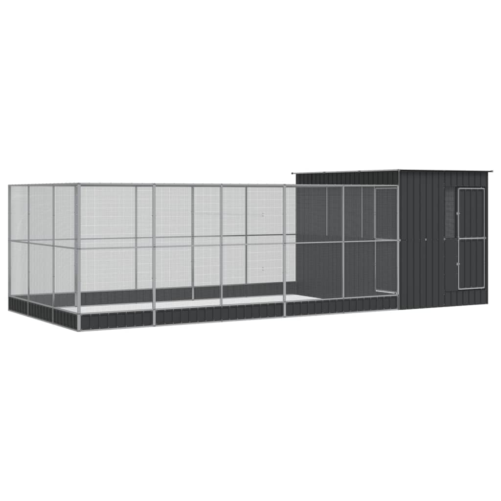 Aviary with Extension Silver Steel - 704×303×216cm