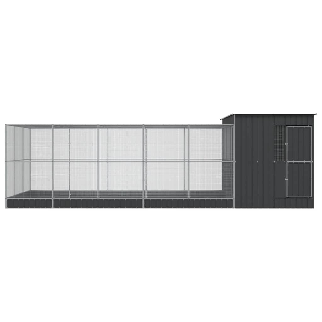 Aviary with Extension Silver Steel - 704×303×216cm