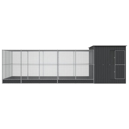 Aviary with Extension Silver Steel - 704×303×216cm