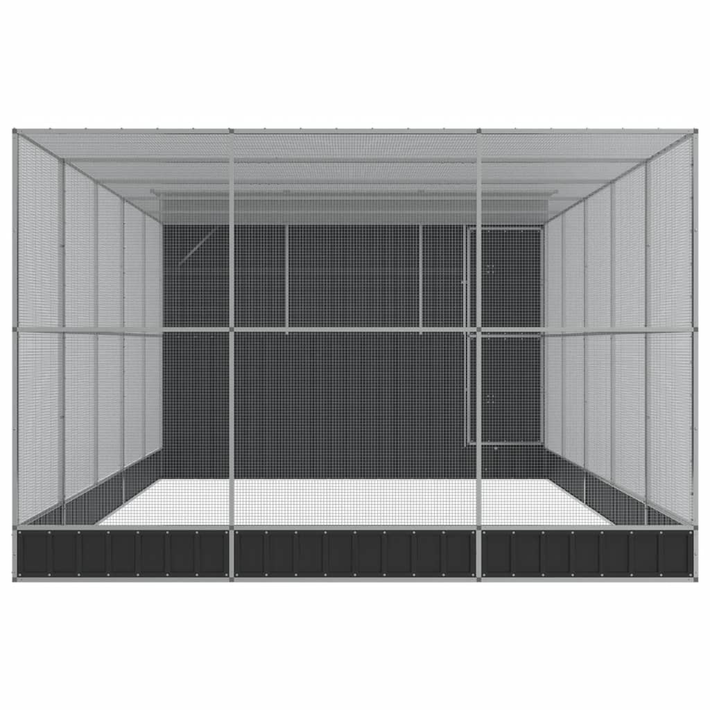 Aviary with Extension Silver Steel - 704×303×216cm