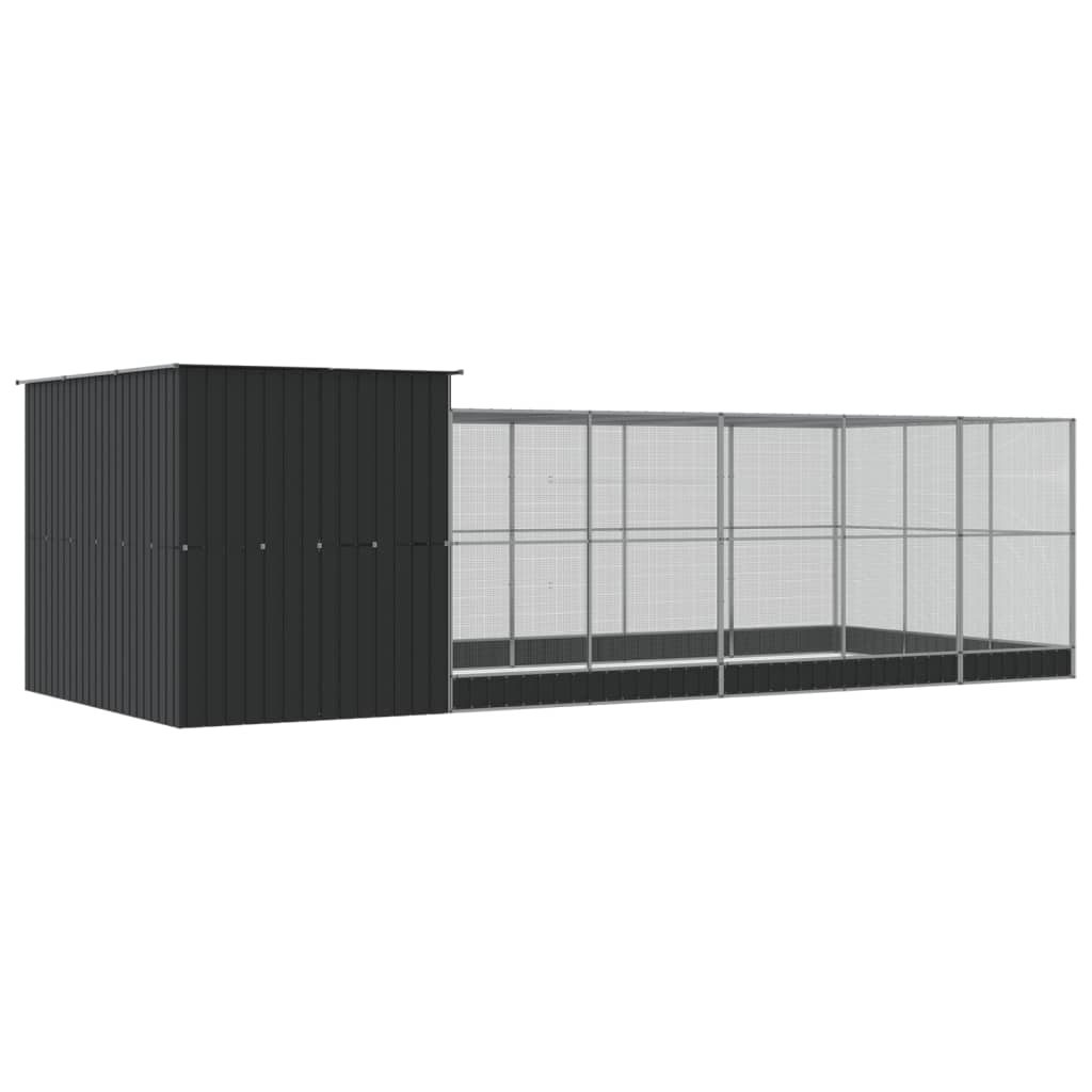 Aviary with Extension Silver Steel - 704×303×216cm