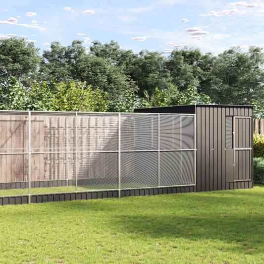 Aviary with Extension Silver Steel - 704×303×216cm