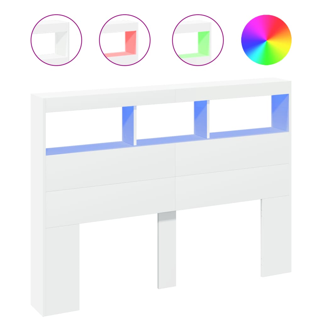 LED Headboard Cabinet 140cm White Storage | HomeAndLiving