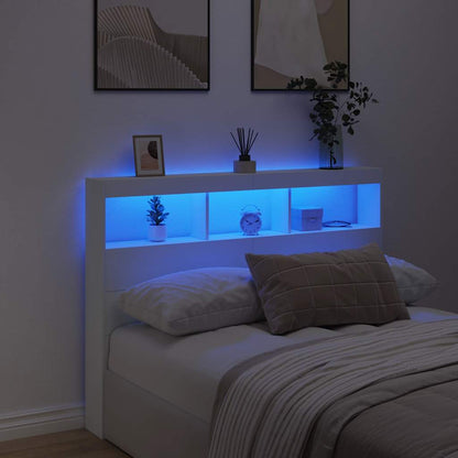 LED Headboard Cabinet 140cm White Storage | HomeAndLiving