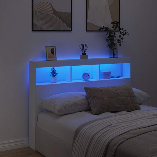 LED Headboard Cabinet 140cm White Storage | HomeAndLiving
