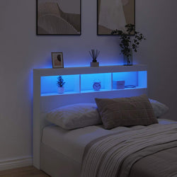LED Headboard Cabinet 140cm White Storage | HomeAndLiving