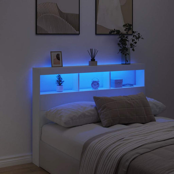  LED Headboard Cabinet 140cm White Storage | HomeAndLiving