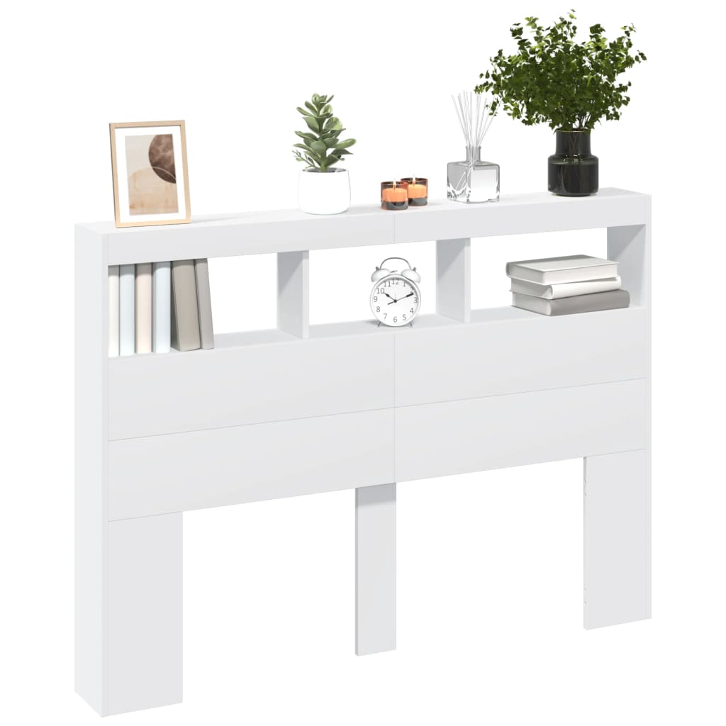 LED Headboard Cabinet 140cm White Storage | HomeAndLiving