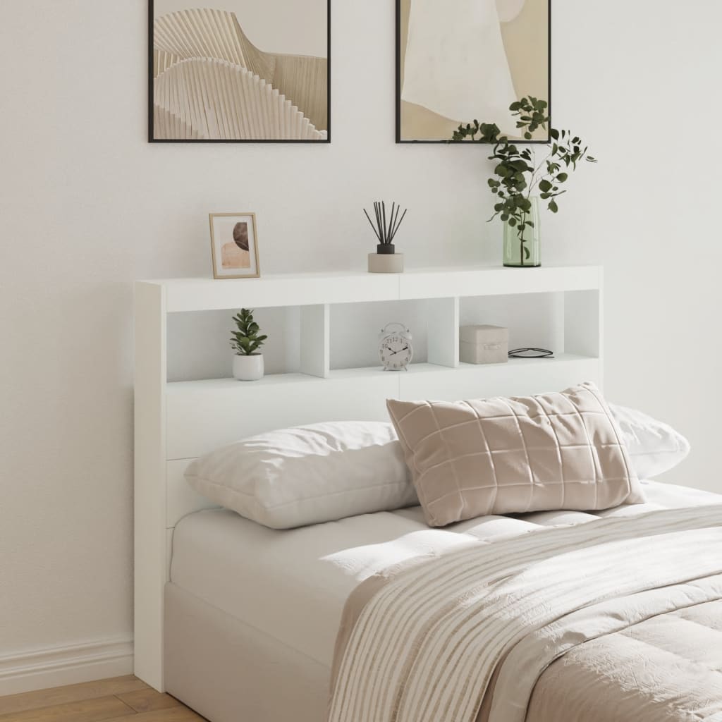 LED Headboard Cabinet 140cm White Storage | HomeAndLiving