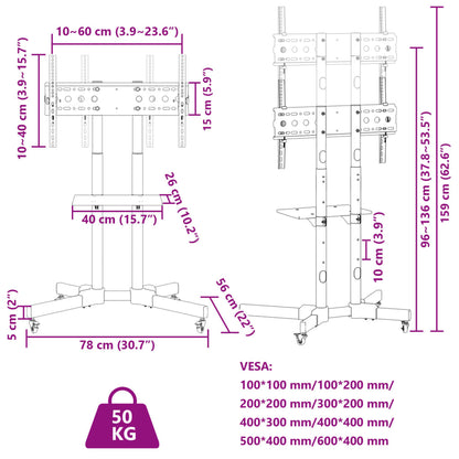 Rolling TV Stand 32-70 Inch VESA 600x400 | HomeAndLiving
