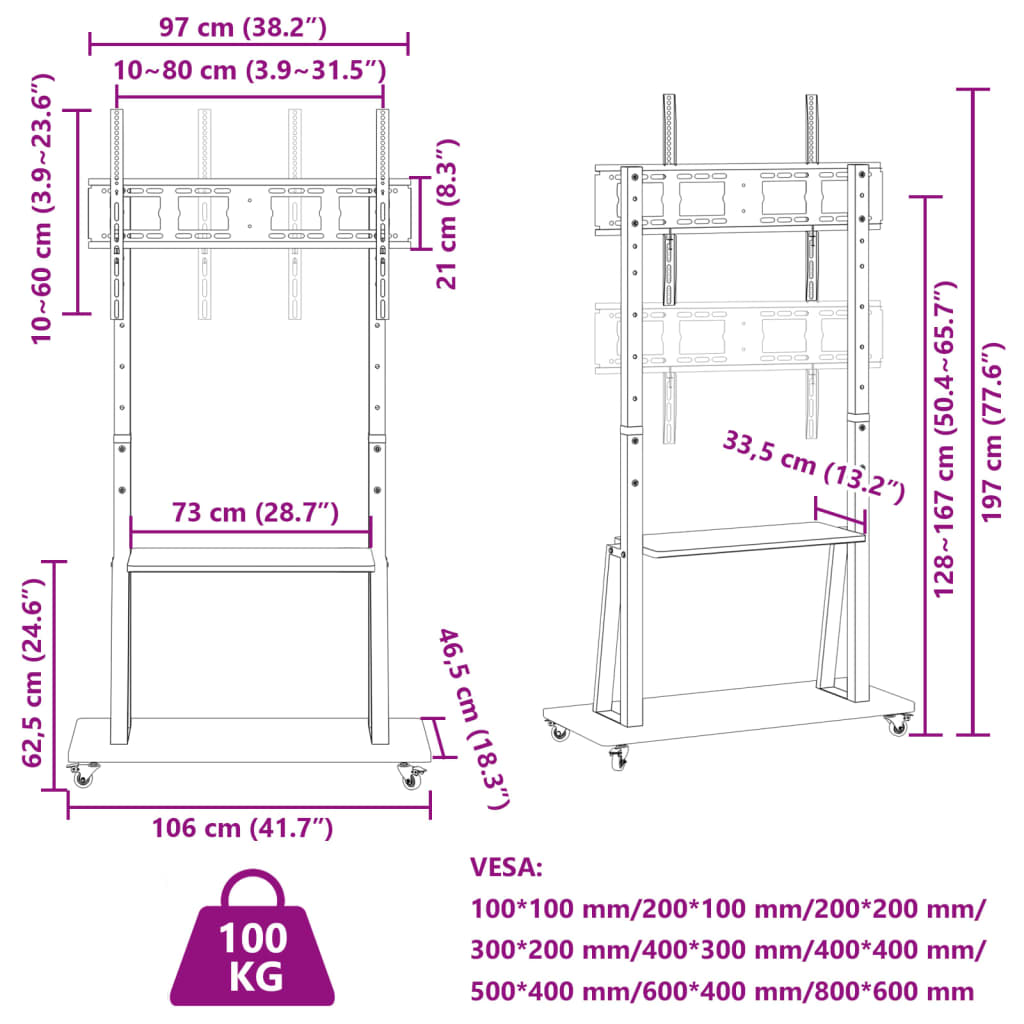 TV Stand on Wheels 32-90 Inch 100kg VESA | HomeAndLiving