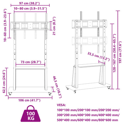 TV Stand on Wheels 32-90 Inch 100kg VESA | HomeAndLiving