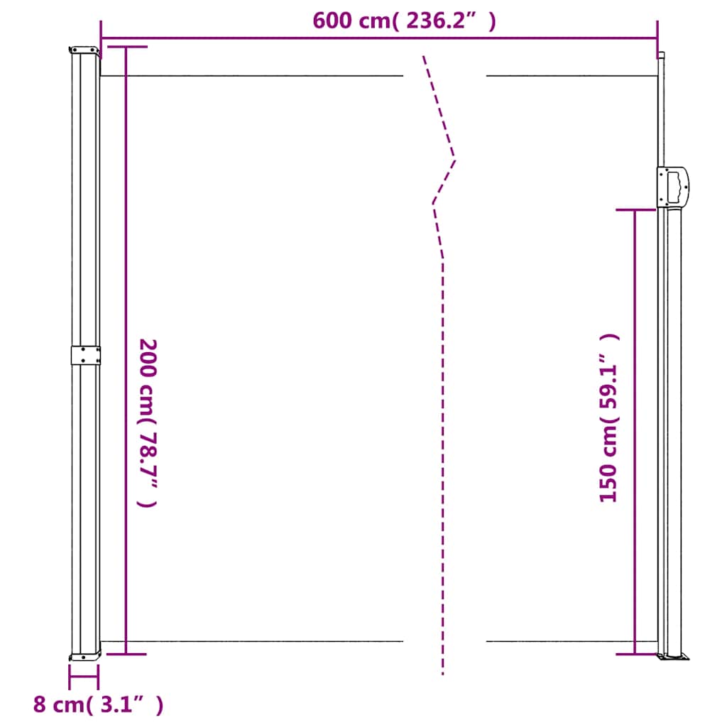 Retractable Side Awning 200x600cm Black | HomeAndLiving