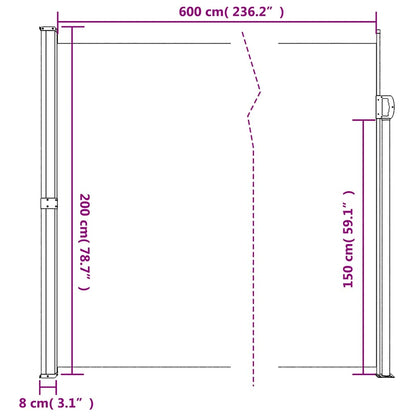 Retractable Side Awning 200x600cm Black | HomeAndLiving