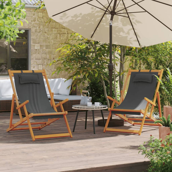  Folding Beach Chairs 2 pcs Grey Fabric