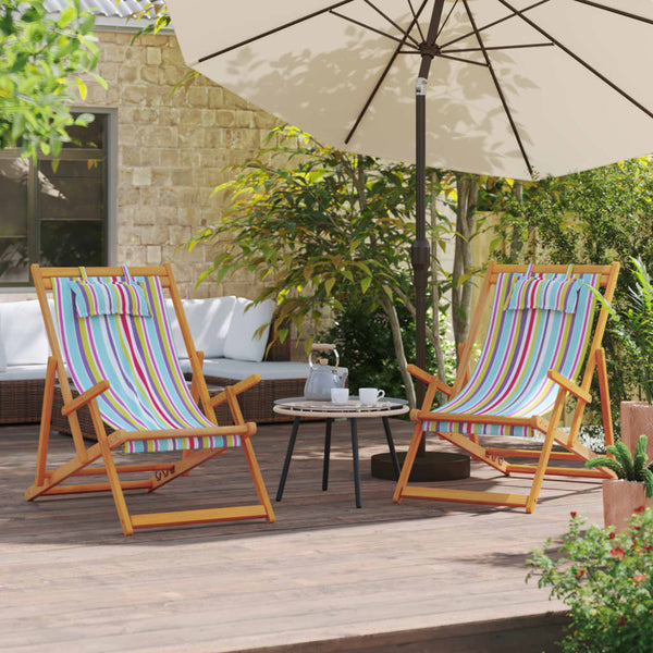  Folding Beach Chairs 2 pcs Multicolour Fabric