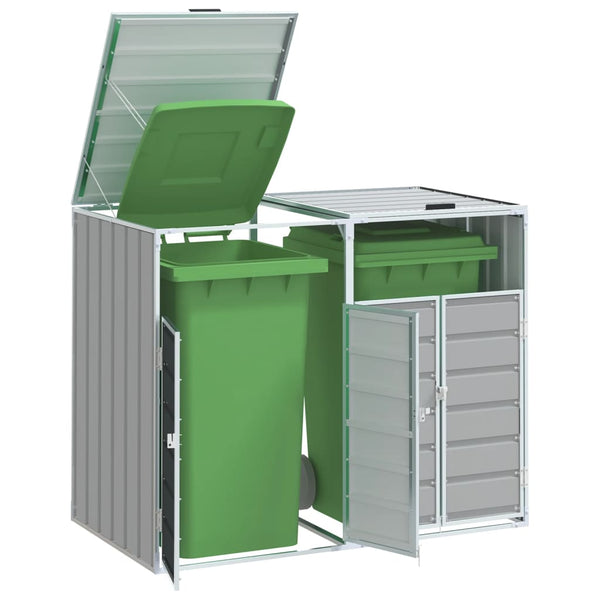  Wheelie Bin Storage for Double Bins Rubbish Trash Can Shed Grey Steel - Versatile and Stylish