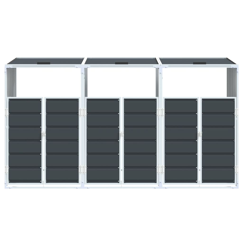 Wheelie Bin Storage for Triple Bins Trash Can Shed Anthracite Steel