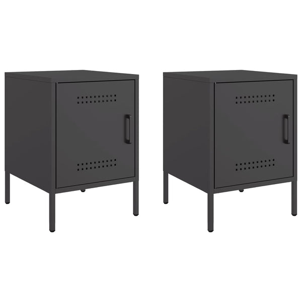  Stylish Bedside Cabinets 2 pcs Black Steel