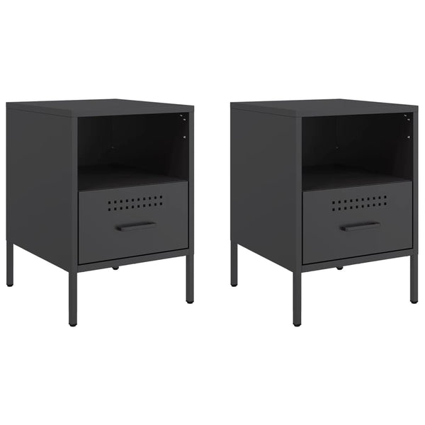  Stylish Bedside Cabinets 2 pcs Black Cold-rolled Steel