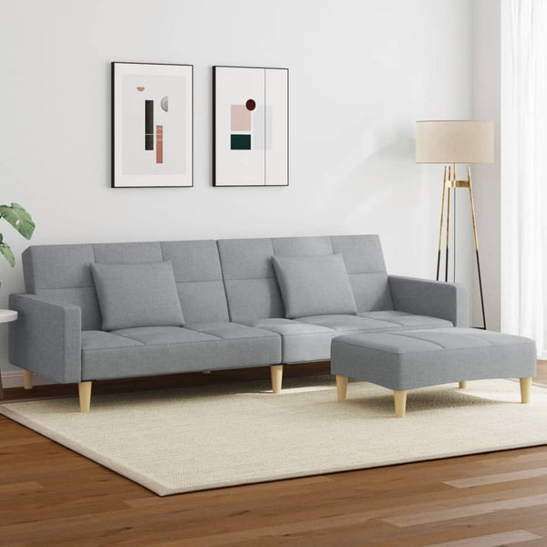  2-Seater Sofa Bed with Footstool Light Grey Fabric