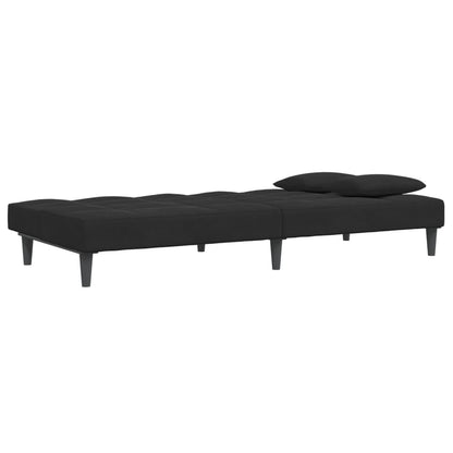 2-Seater Sofa Bed with Footstool - Black Velvet